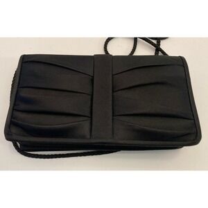 La Regale Black Satin Evening Purse Clutch Bag  Small Cord Strap
